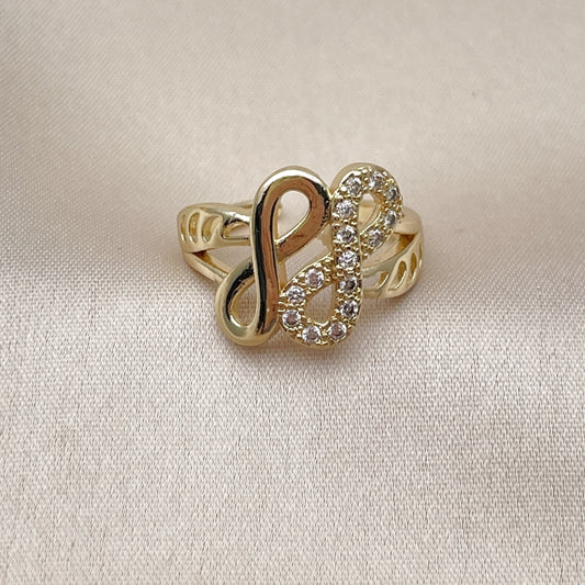 Oro Laminado Multi Stone Ring, Gold Filled Style Infinite Design, with White Cubic Zirconia, Polished, Golden Finish
