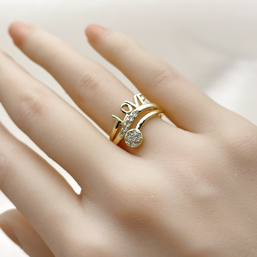 Oro Laminado Multi Stone Ring, Gold Filled Style Love Design, with White Cubic Zirconia, Polished, Golden Finish