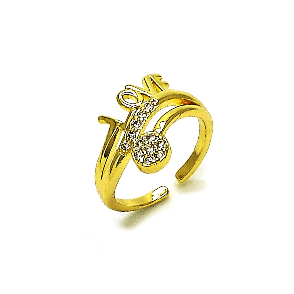 Oro Laminado Multi Stone Ring, Gold Filled Style Love Design, with White Cubic Zirconia, Polished, Golden Finish