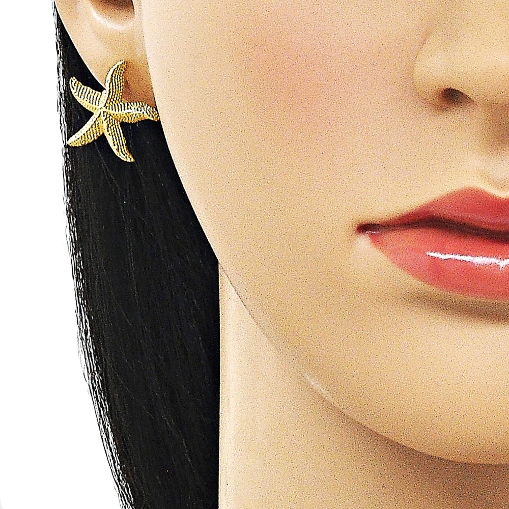 Oro Laminado Stud Earring, Gold Filled Style Star Design, Matte Finish, Golden Finish
