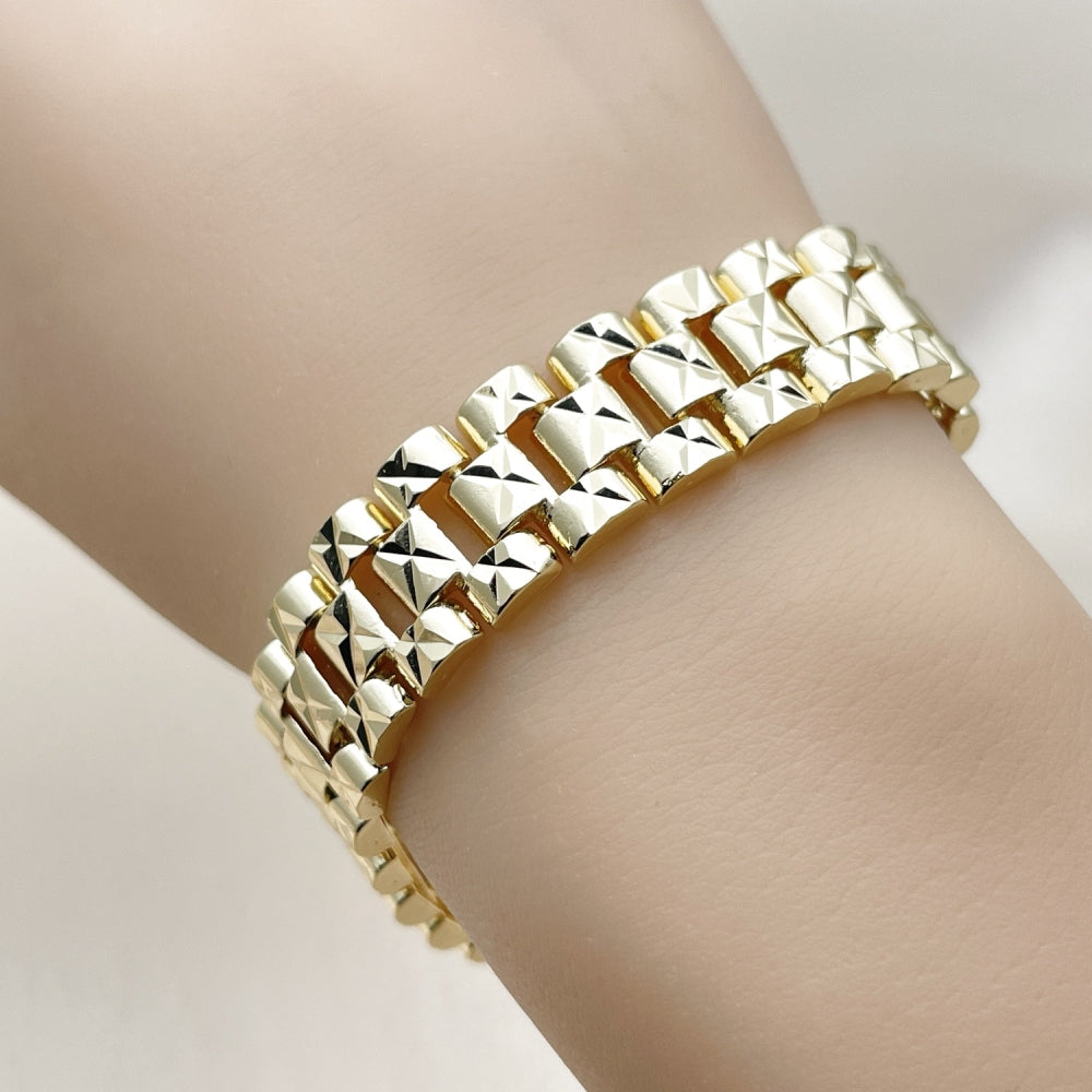 Oro Laminado Solid Bracelet, Gold Filled Style Diamond Cutting Finish, Golden Finish