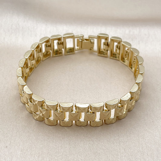 Oro Laminado Solid Bracelet, Gold Filled Style Diamond Cutting Finish, Golden Finish