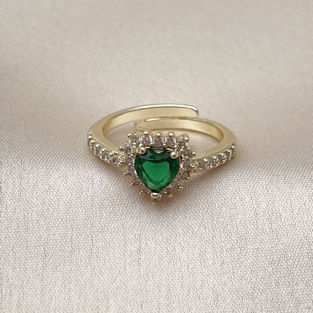 Oro Laminado Multi Stone Ring, Gold Filled Style Heart and Cluster Design, with Green and White Cubic Zirconia, Polished, Golden Finish
