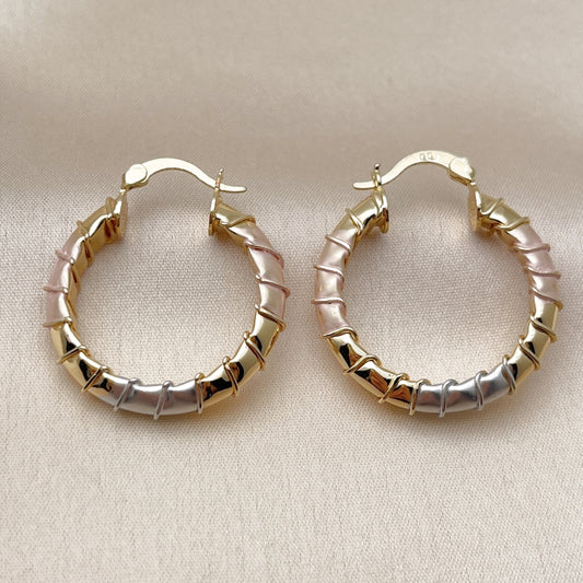 Oro Laminado Medium Hoop, Gold Filled Style Hollow Design, Polished, Tricolor