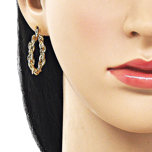 Oro Laminado Medium Hoop, Gold Filled Style Twist Design, Diamond Cutting Finish, Golden Finish