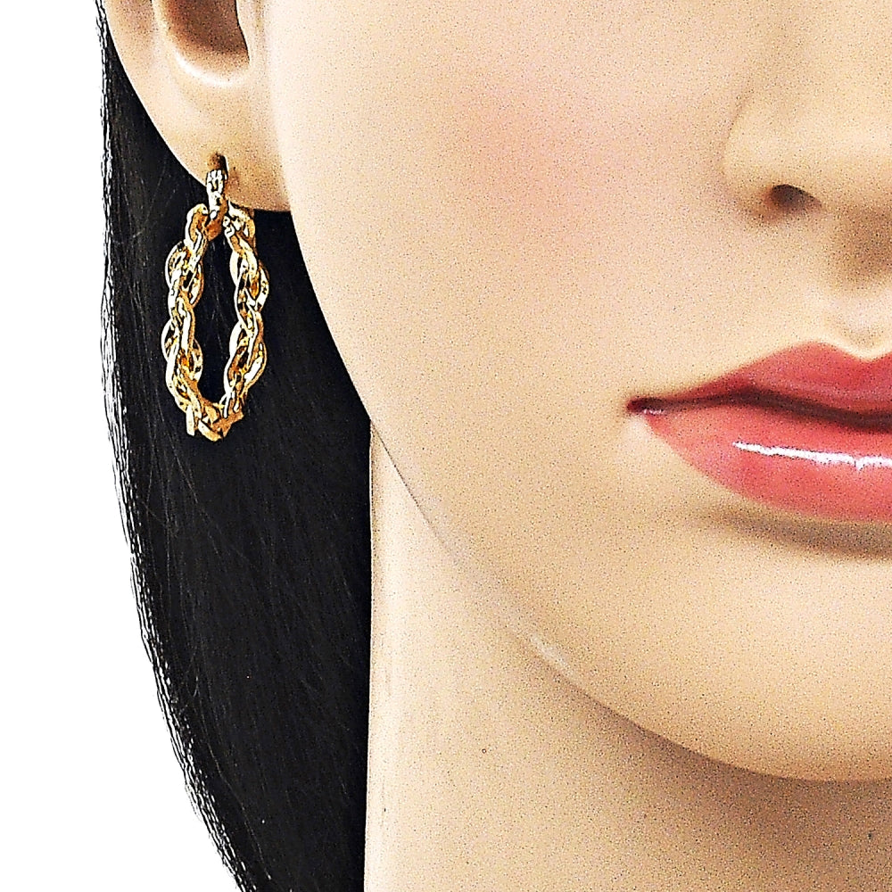 Oro Laminado Medium Hoop, Gold Filled Style Twist Design, Diamond Cutting Finish, Golden Finish