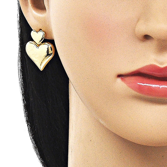Oro Laminado Stud Earring, Gold Filled Style Heart Design, Polished, Golden Finish