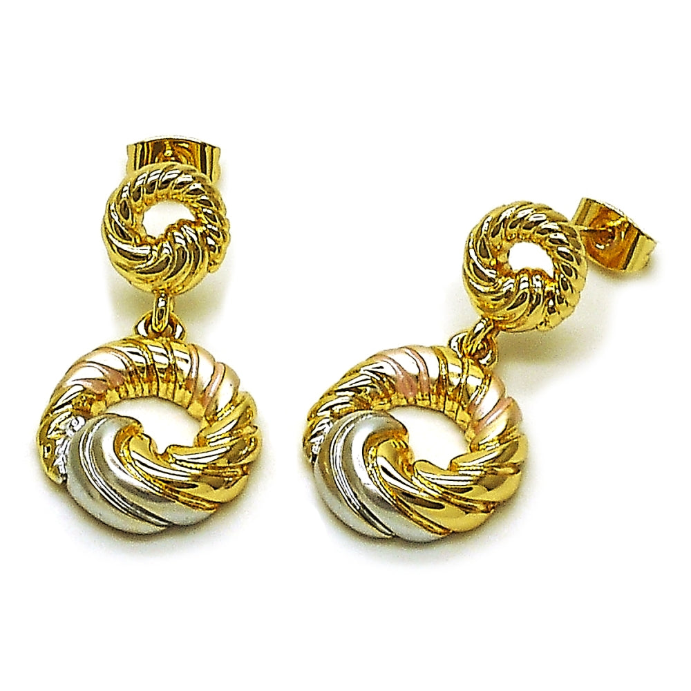 Oro Laminado Stud Earring, Gold Filled Style Twist Design, Polished, Tricolor