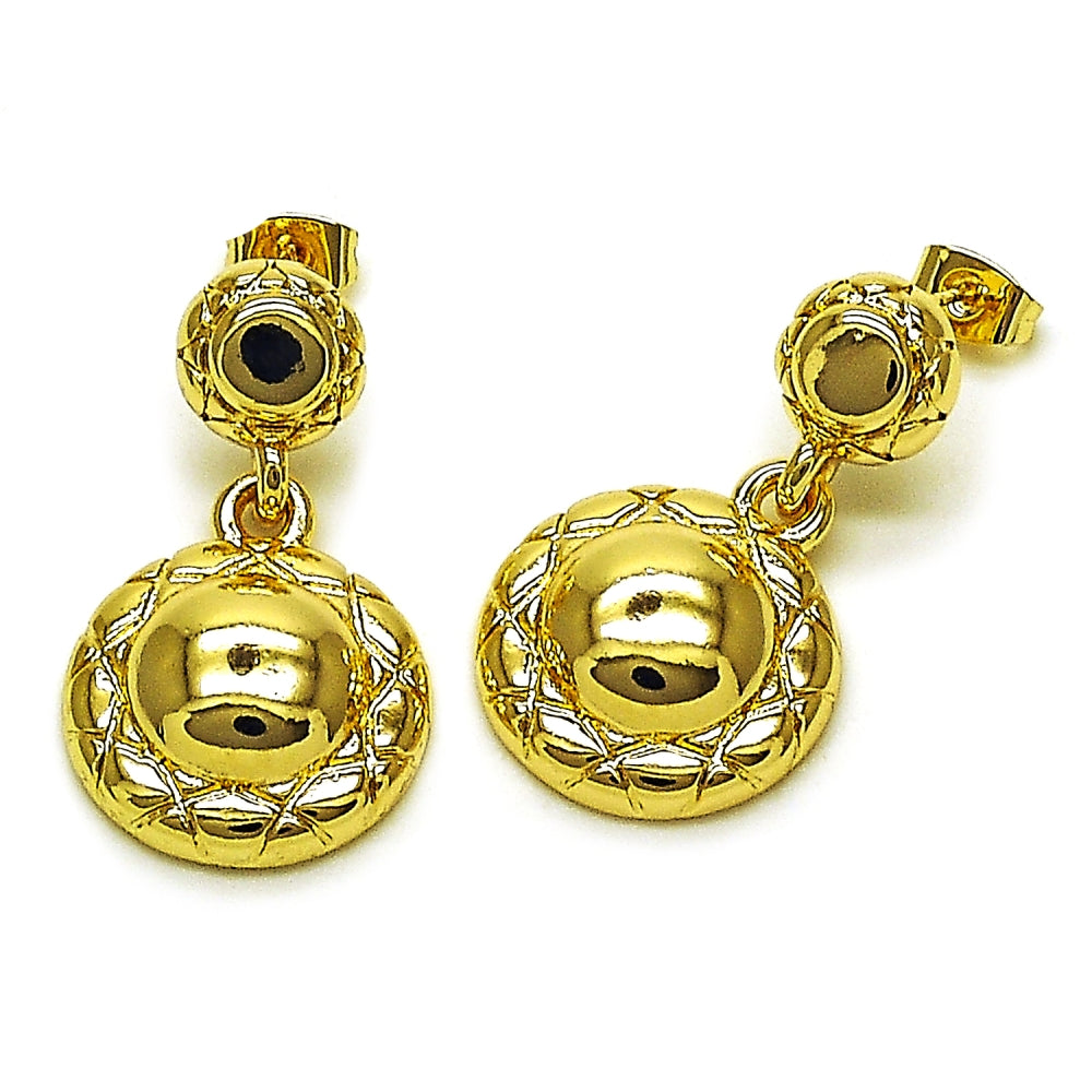 Oro Laminado Stud Earring, Gold Filled Style Diamond Cutting Finish, Golden Finish