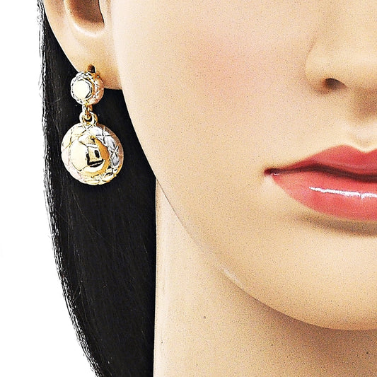Oro Laminado Stud Earring, Gold Filled Style Diamond Cutting Finish, Tricolor