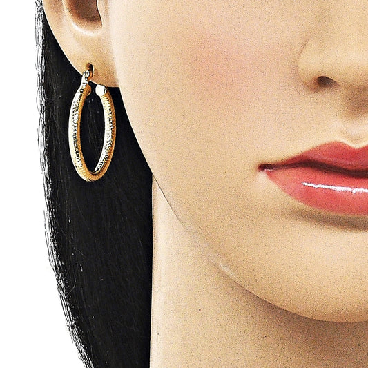 Oro Laminado Medium Hoop, Gold Filled Style Hollow Design, Diamond Cutting Finish, Golden Finish