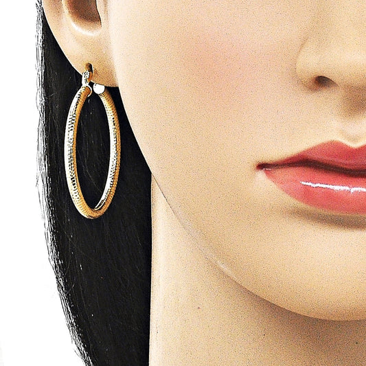 Oro Laminado Medium Hoop, Gold Filled Style Hollow Design, Diamond Cutting Finish, Golden Finish