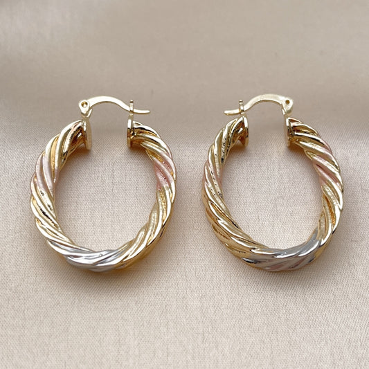 Oro Laminado Medium Hoop, Gold Filled Style Hollow Design, Polished, Tricolor