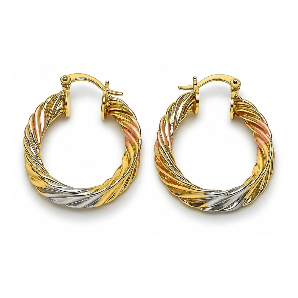 Oro Laminado Medium Hoop, Gold Filled Style Hollow Design, Polished, Tricolor