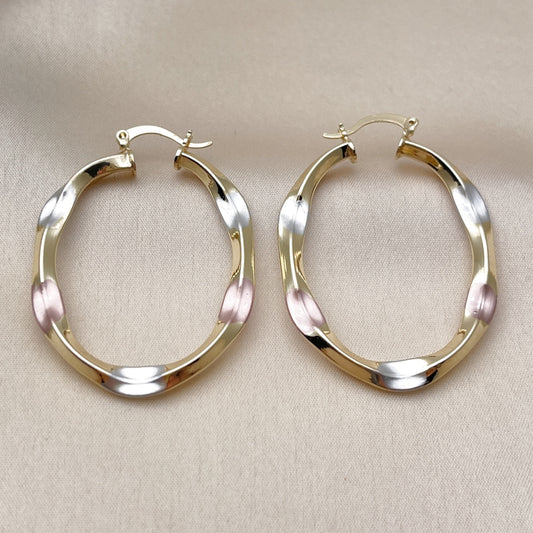 Oro Laminado Medium Hoop, Gold Filled Style Hollow Design, Polished, Tricolor