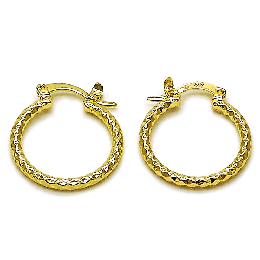 Oro Laminado Small Hoop, Gold Filled Style Diamond Cutting Finish, Golden Finish