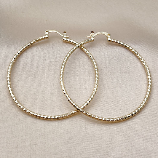 Oro Laminado Large Hoop, Gold Filled Style Diamond Cutting Finish, Golden Finish