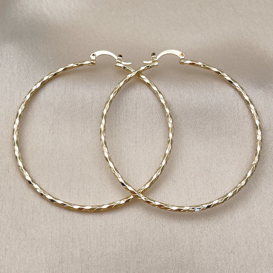 Oro Laminado Extra Large Hoop, Gold Filled Style Diamond Cutting Finish, Golden Finish