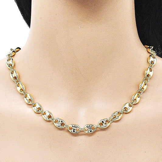 Oro Laminado Fancy Necklace, Gold Filled Style Puff Mariner Design, Polished, Golden Finish