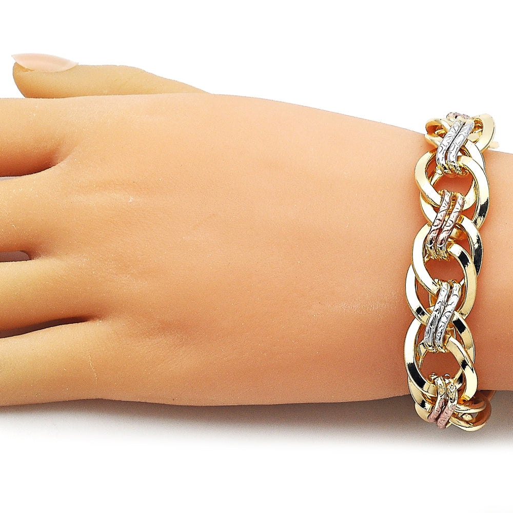Oro Laminado Fancy Bracelet, Gold Filled Style Polished, Tricolor