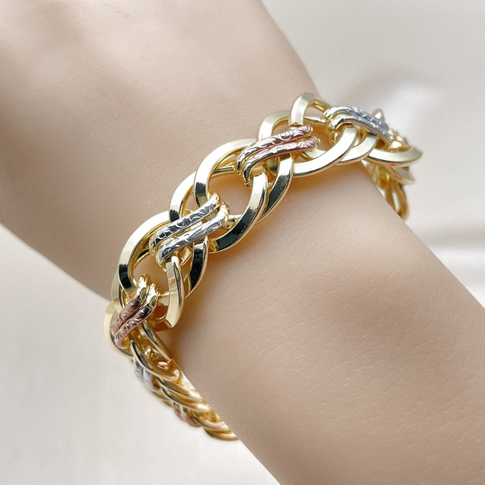 Oro Laminado Fancy Bracelet, Gold Filled Style Polished, Tricolor