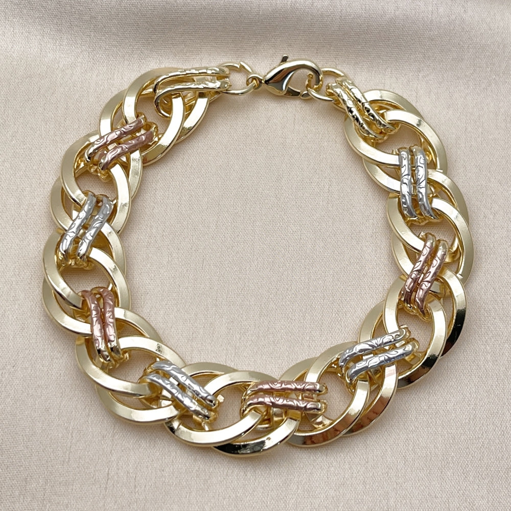 Oro Laminado Fancy Bracelet, Gold Filled Style Polished, Tricolor