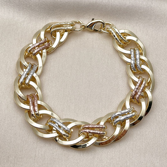 Oro Laminado Fancy Bracelet, Gold Filled Style Polished, Tricolor