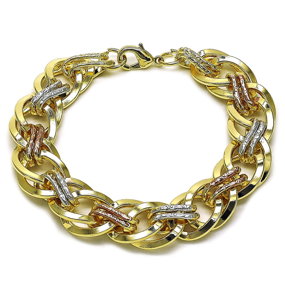 Oro Laminado Fancy Bracelet, Gold Filled Style Polished, Tricolor