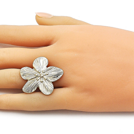Oro Laminado Elegant Ring, Gold Filled Style Flower Design, Diamond Cutting Finish, Golden Finish