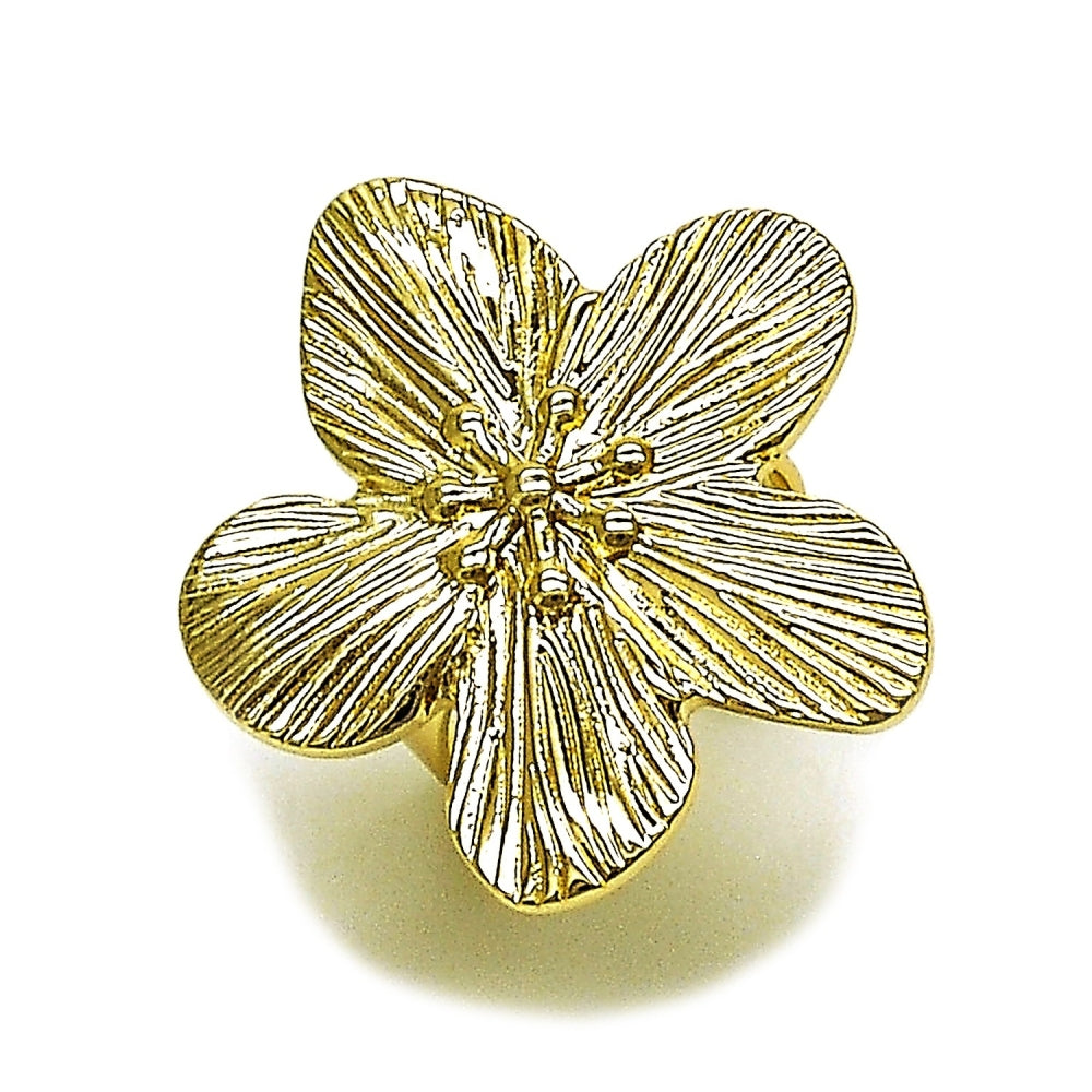 Oro Laminado Elegant Ring, Gold Filled Style Flower Design, Diamond Cutting Finish, Golden Finish