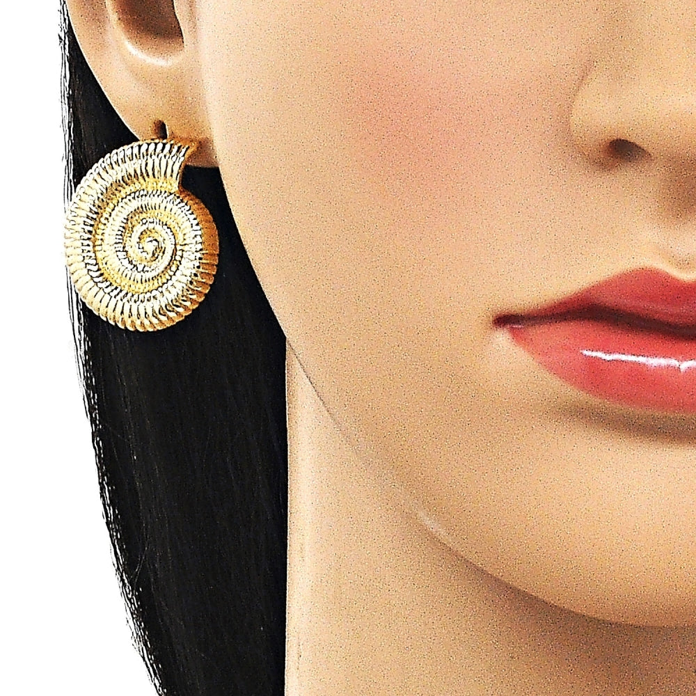 Oro Laminado Stud Earring, Gold Filled Style Snail Design, Polished, Golden Finish