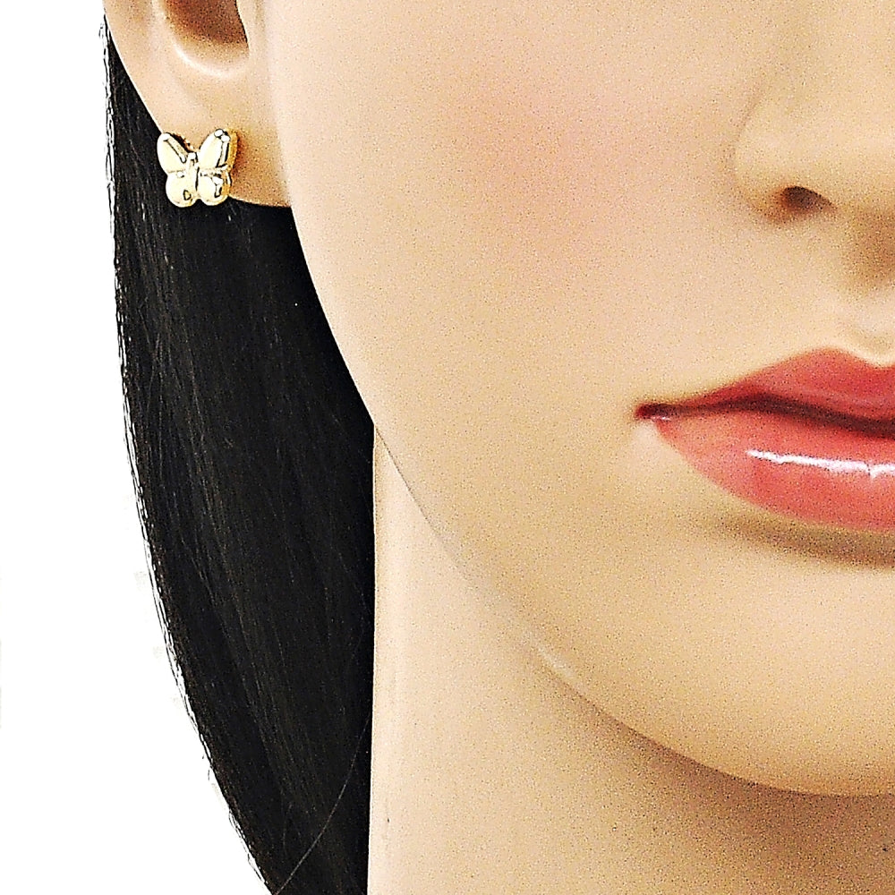 Oro Laminado Stud Earring, Gold Filled Style Butterfly and Hollow Design, Polished, Golden Finish