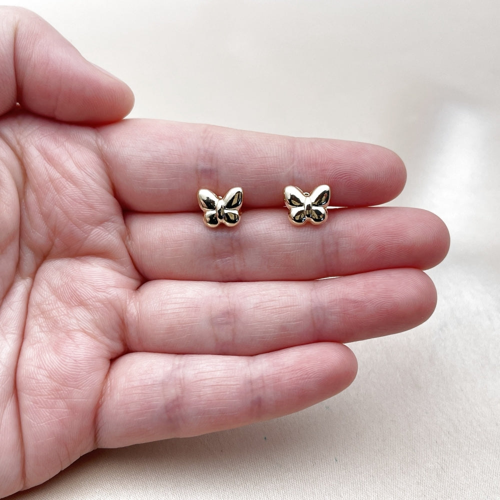 Oro Laminado Stud Earring, Gold Filled Style Butterfly and Hollow Design, Polished, Golden Finish