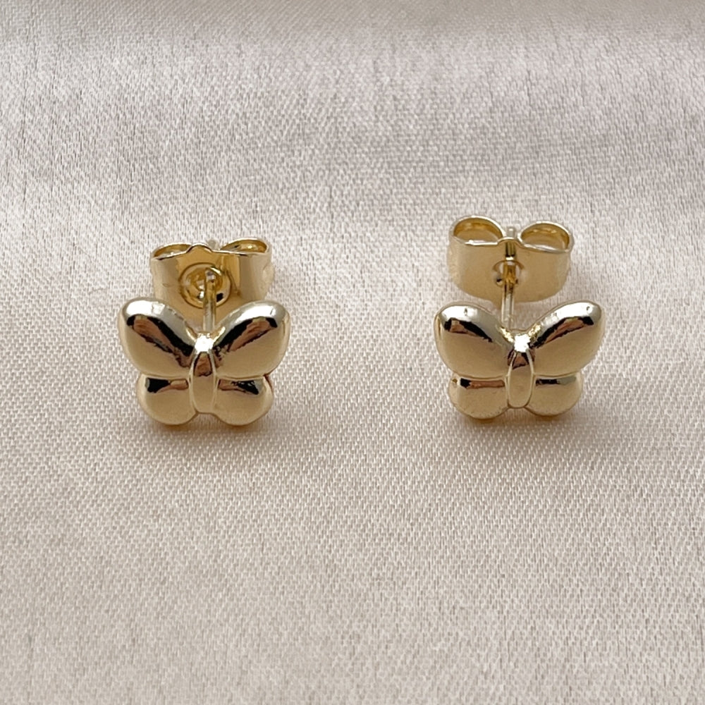 Oro Laminado Stud Earring, Gold Filled Style Butterfly and Hollow Design, Polished, Golden Finish