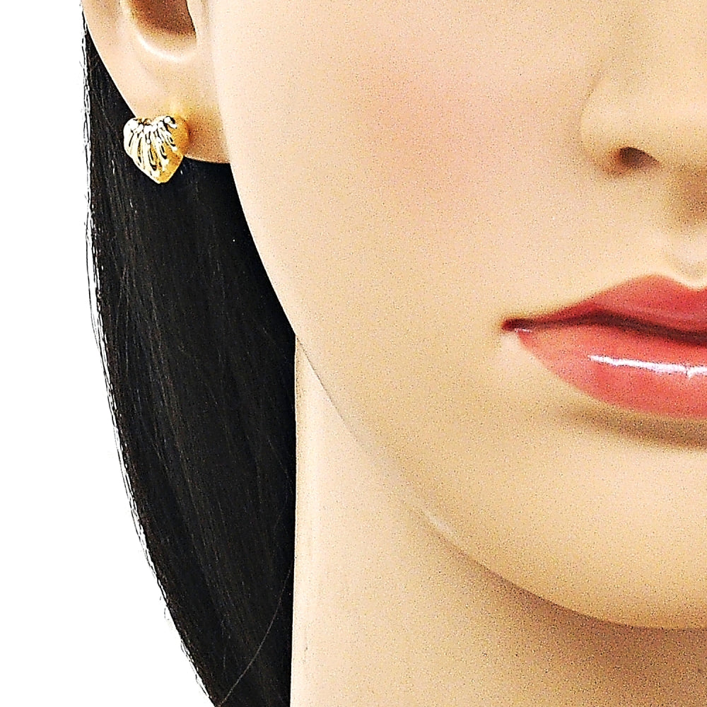 Oro Laminado Stud Earring, Gold Filled Style Heart and Hollow Design, Polished, Golden Finish