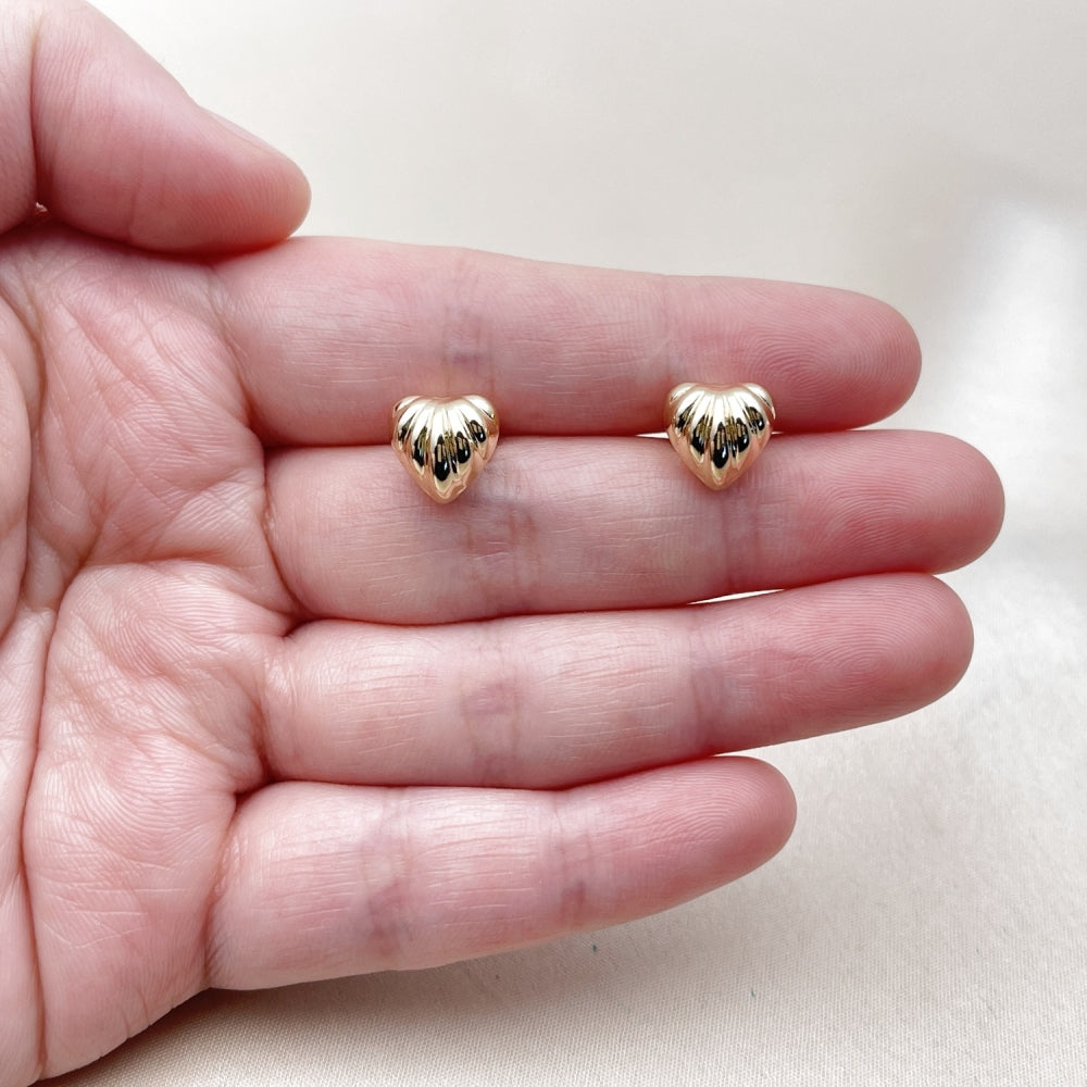 Oro Laminado Stud Earring, Gold Filled Style Heart and Hollow Design, Polished, Golden Finish