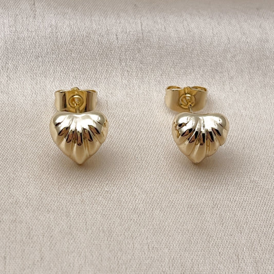 Oro Laminado Stud Earring, Gold Filled Style Heart and Hollow Design, Polished, Golden Finish
