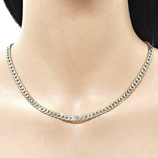 Oro Laminado Basic Necklace, Gold Filled Style Concave Cuban Design, Polished, Golden Finish