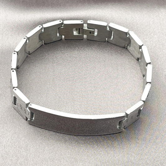 Stainless Steel Solid Bracelet, Greek Key Design, Polished, Steel Finish