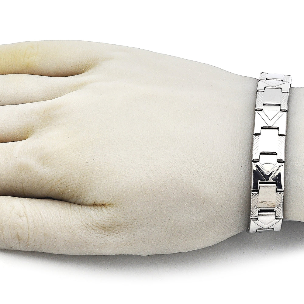 Stainless Steel Solid Bracelet, Arrow Design, Polished, Steel Finish