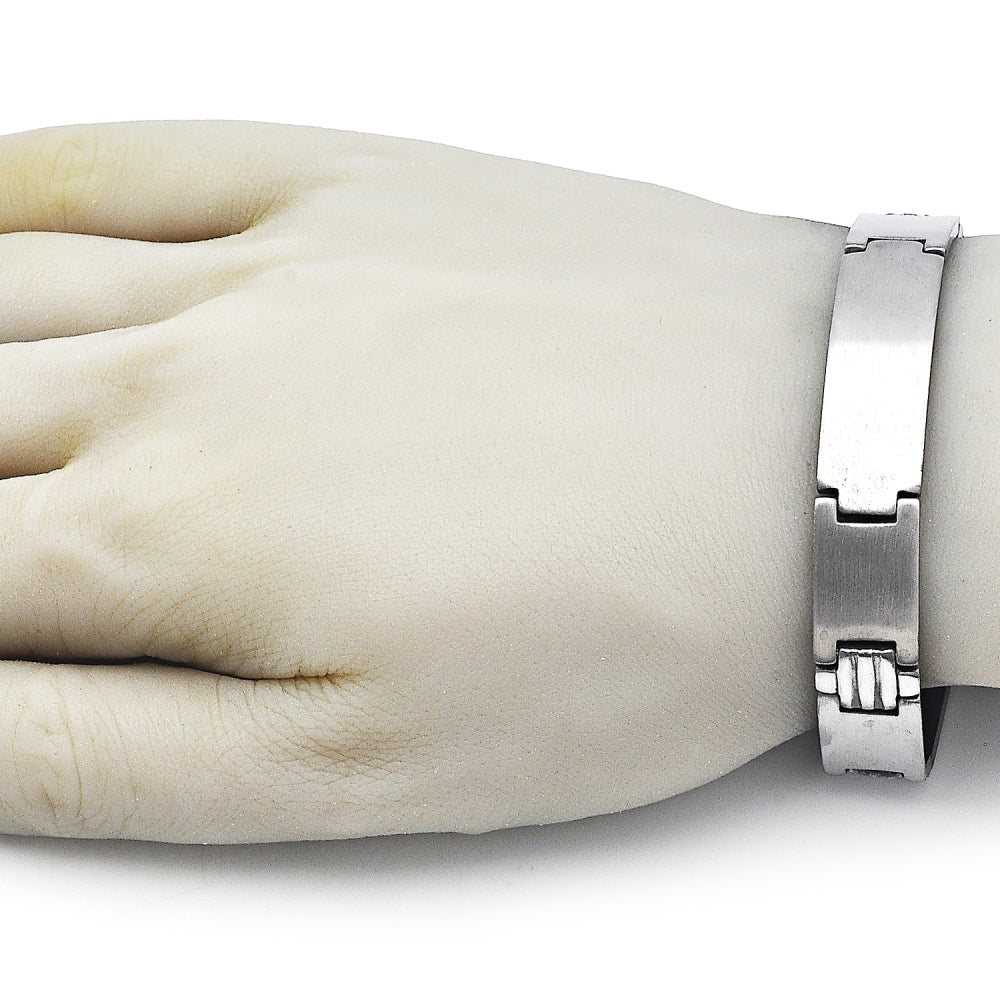 Stainless Steel Solid Bracelet, Cross Design, Polished, Steel Finish