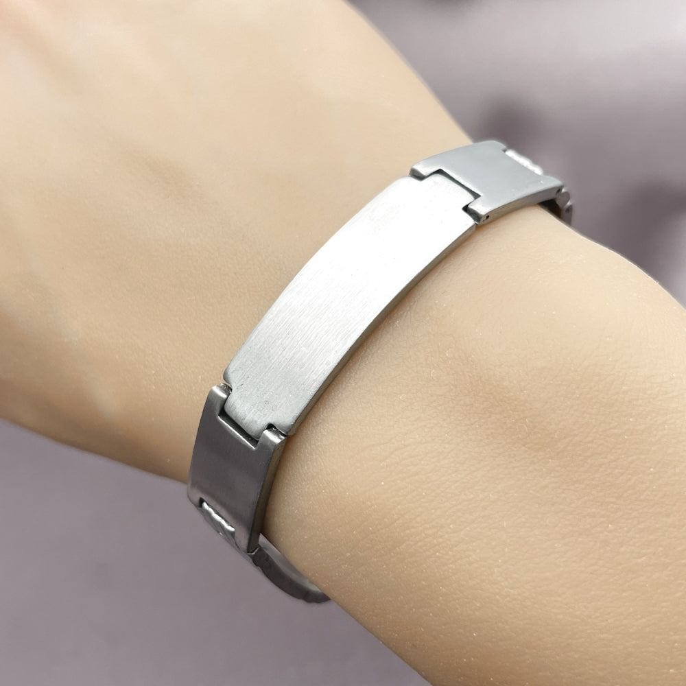Stainless Steel Solid Bracelet, Cross Design, Polished, Steel Finish