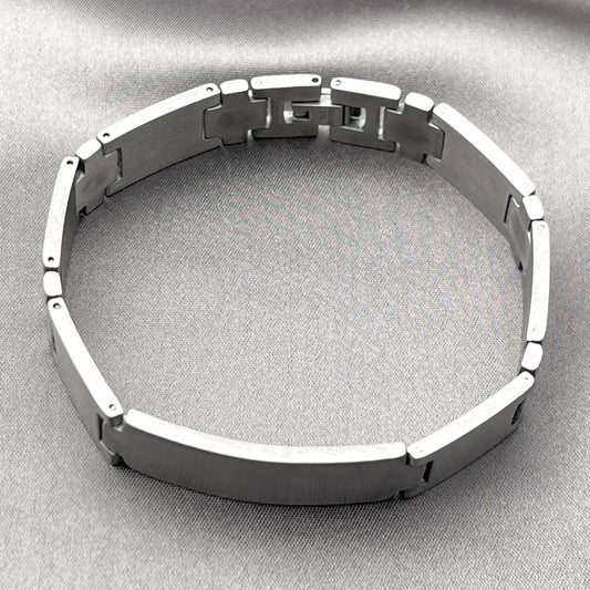 Stainless Steel Solid Bracelet, Cross Design, Polished, Steel Finish