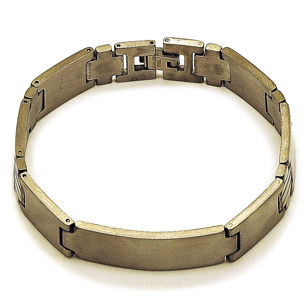 Stainless Steel Solid Bracelet, Cross Design, Polished, Steel Finish