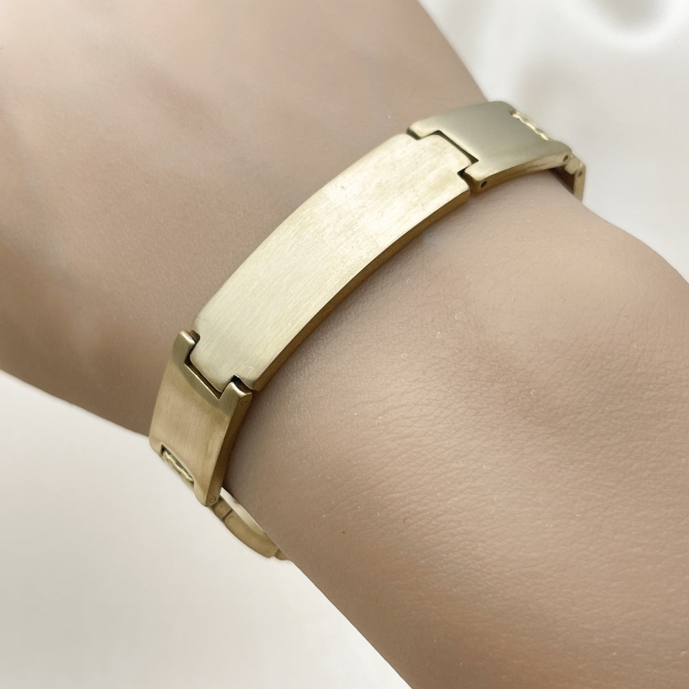 Stainless Steel Solid Bracelet, Cross Design, Polished, Golden Finish