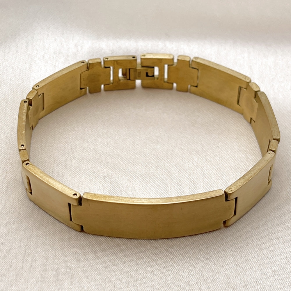 Stainless Steel Solid Bracelet, Cross Design, Polished, Golden Finish
