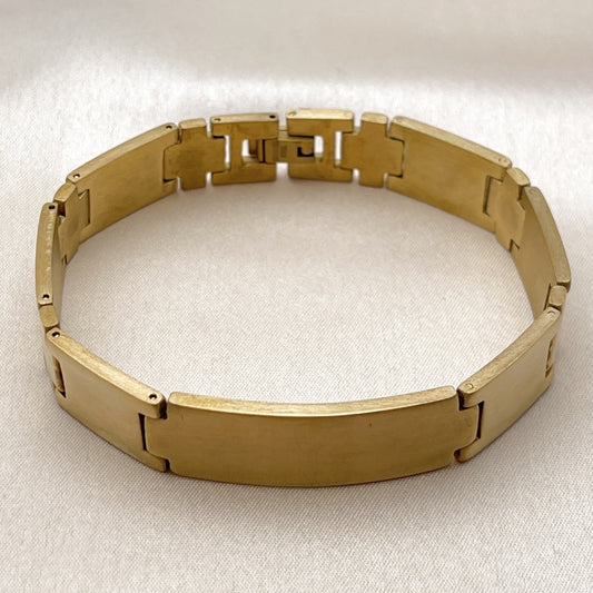 Stainless Steel Solid Bracelet, Cross Design, Polished, Golden Finish