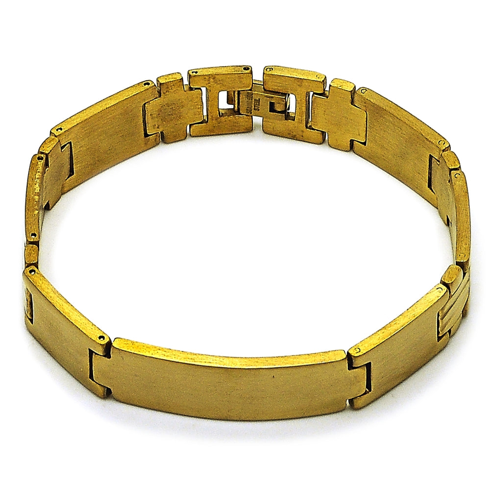 Stainless Steel Solid Bracelet, Cross Design, Polished, Golden Finish