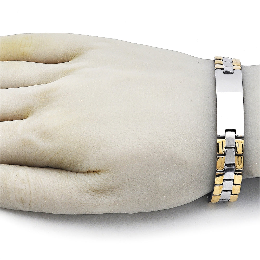 Stainless Steel Solid Bracelet, Polished, Two Tone