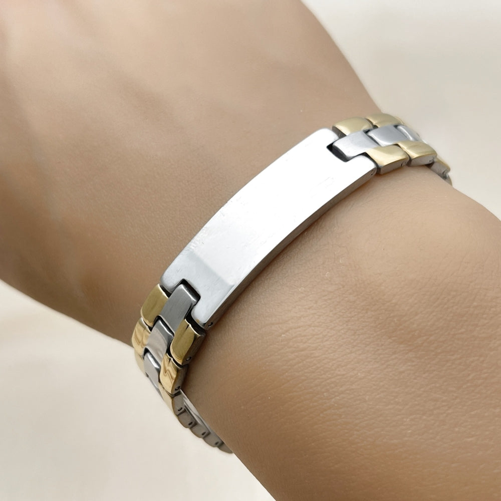 Stainless Steel Solid Bracelet, Polished, Two Tone
